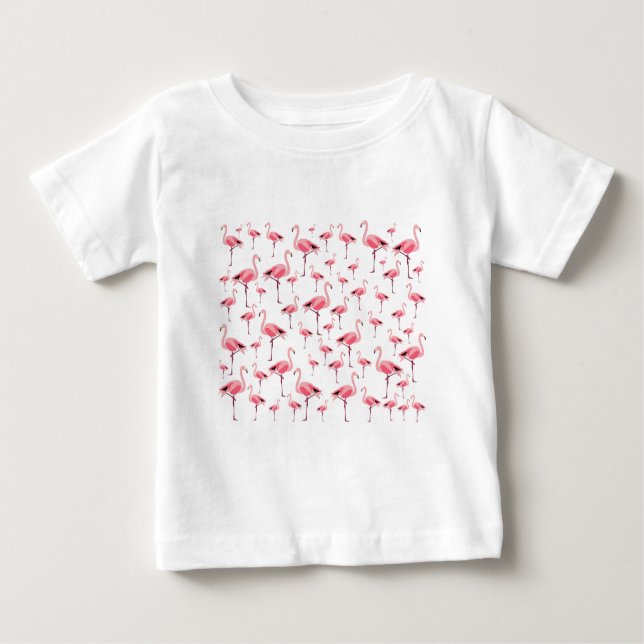 Tropical Summer Pink Flamingo Pattern Baby T-Shirt (Front)