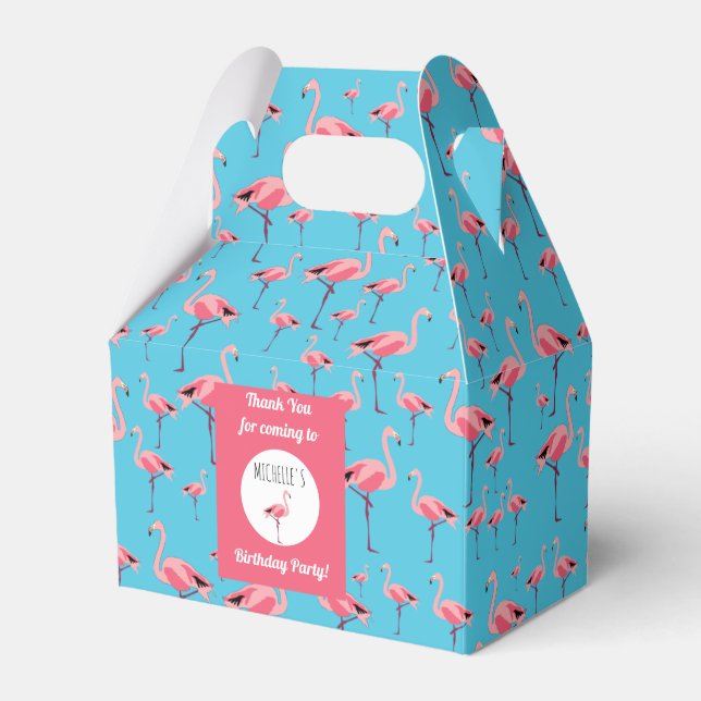 Tropical Summer Pink Flamingo Pattern Birthday Favor Boxes (Front Side)