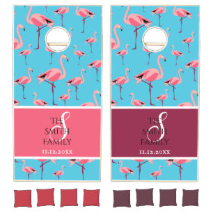 Tropical Summer Pink Flamingo Pattern Cornhole Set