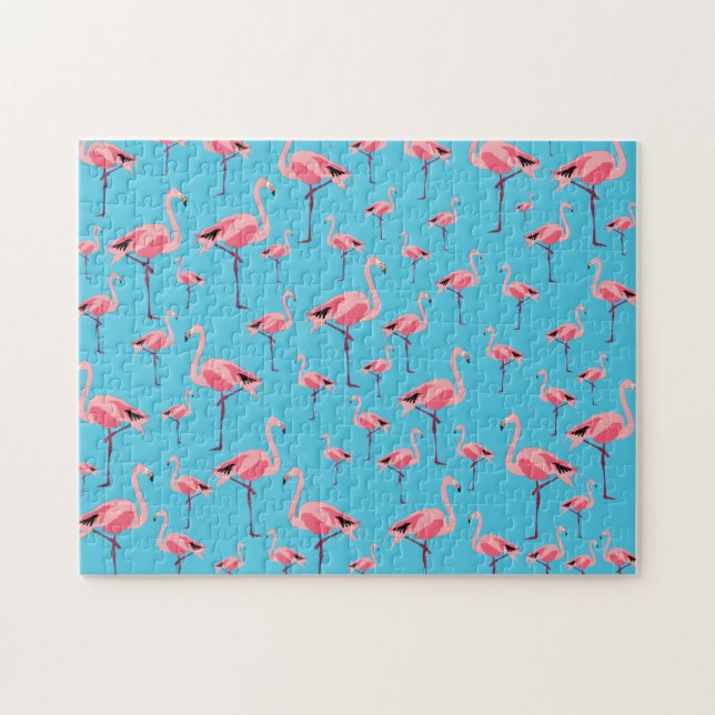 Tropical Summer Pink Flamingo Pattern Jigsaw Puzzle (Horizontal)
