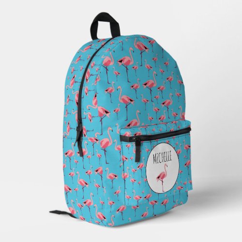 Tropical Summer Pink Flamingo Pattern Name Printed Backpack