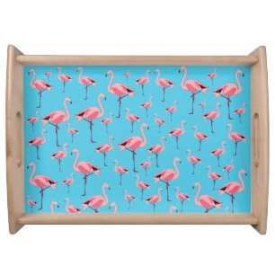 Tropical Summer Pink Flamingo Pattern Serving Tray