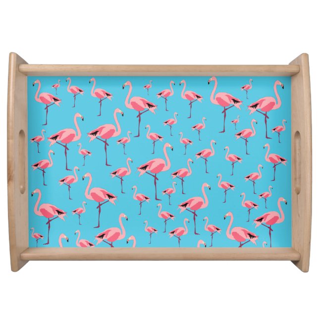 Tropical Summer Pink Flamingo Pattern Serving Tray (Front)