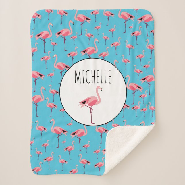 Tropical Summer Pink Flamingo Pattern Sherpa Blanket (Front)