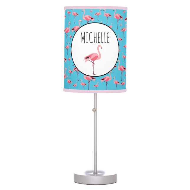 Tropical Summer Pink Flamingo Pattern Table Lamp (Front)