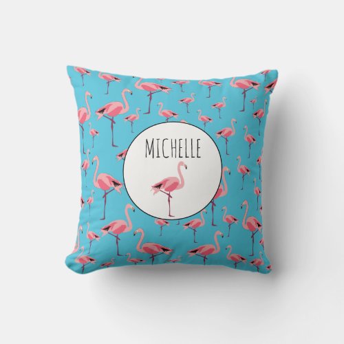 Tropical Summer Pink Flamingo Pattern Throw Pillow