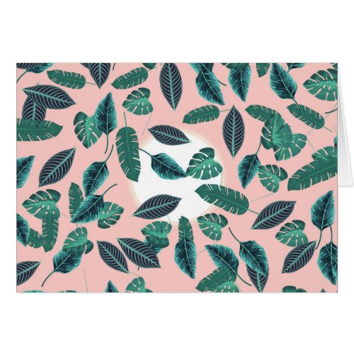 Tropical Summer Pink Green Leaves Sunset Pattern