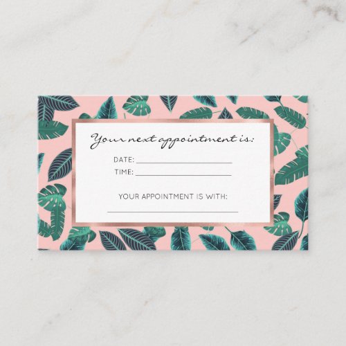 Tropical Summer Pink Green Leaves Sunset Pattern Appointment Card