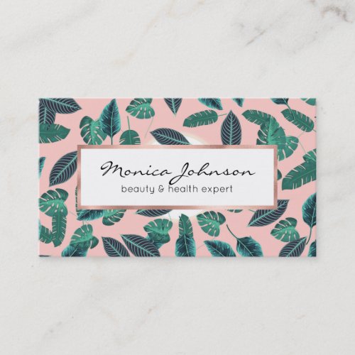 Tropical Summer Pink Green Leaves Sunset Pattern Business Card