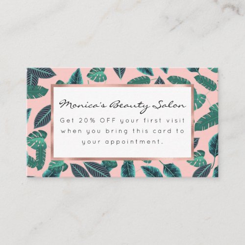 Tropical Summer Pink Green Leaves Sunset Pattern Discount Card