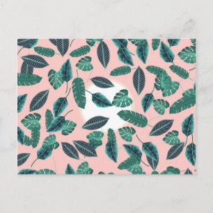 Tropical Summer Pink Green Leaves Sunset Pattern Postcard