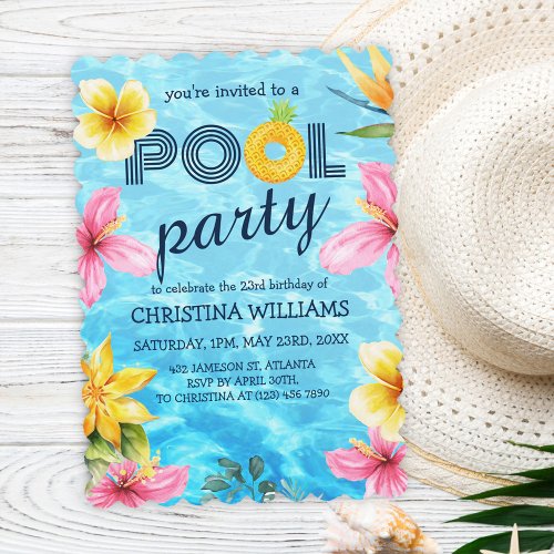 Tropical Summer Pool Birthday Party Invitation