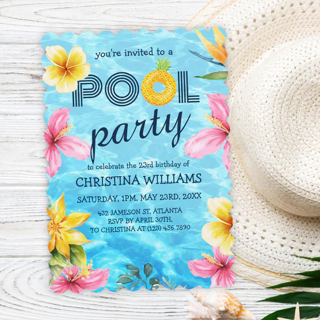Tropical Summer Pool Birthday Party Invitation | Zazzle