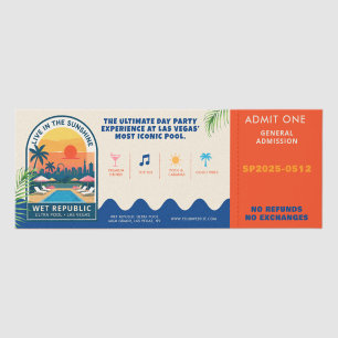 Tropical Summer Pool Party Admit One Beach Club  Raffle Tickets