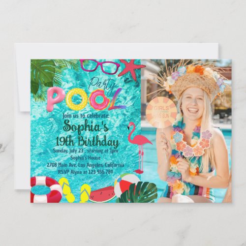 Tropical Summer Pool Party Birthday Custom Picture Invitation