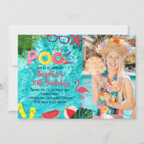 Tropical Summer Pool Party Birthday Custom Picture Invitation