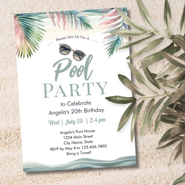 Tropical Summer Pool Party Birthday  Invitation (Creator Uploaded)