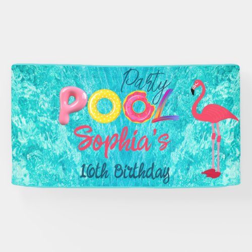 Tropical Summer Pool Party Flamingo Birthday Banner