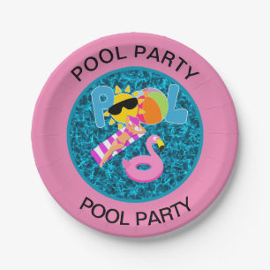 Tropical Summer Pool Party Paper Plates