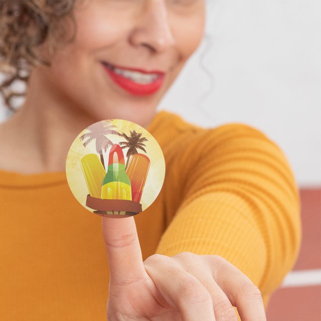 Tropical Summer Popsicle and Palm Trees Classic Round Sticker (Creator Uploaded)