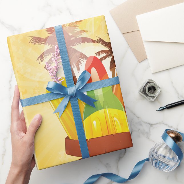 Tropical Summer Popsicle and Palm Trees Wrapping Paper (Creator Uploaded)