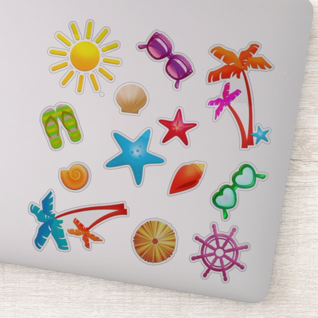 Tropical Summer Scrapbook Party Favor Shaped  Sticker (Detail)