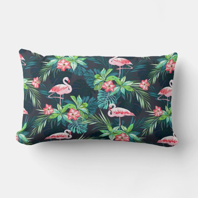 Tropical summer seamless pattern with flamingo bir lumbar pillow (Front)