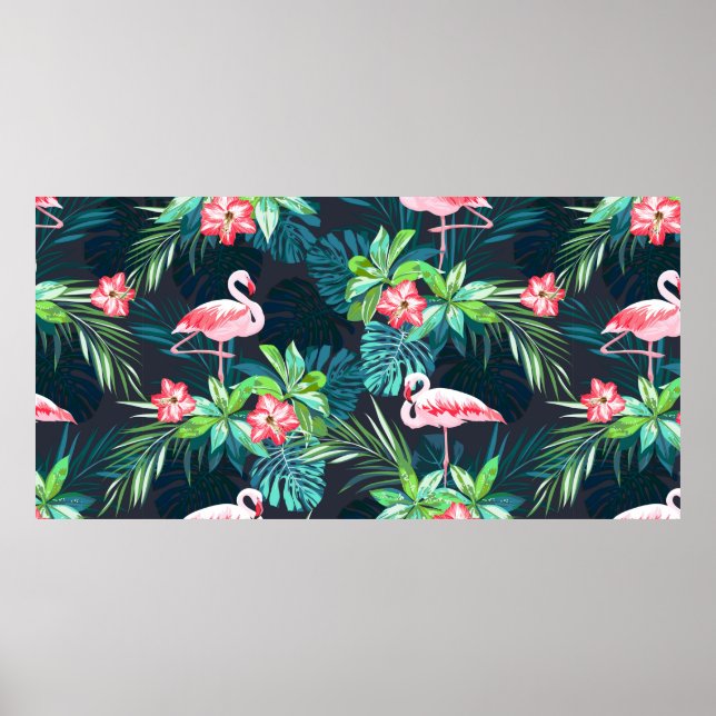 Tropical summer seamless pattern with flamingo bir poster (Front)