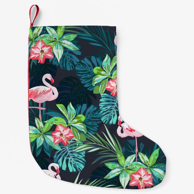 Tropical summer seamless pattern with flamingo bir small christmas stocking (Front)