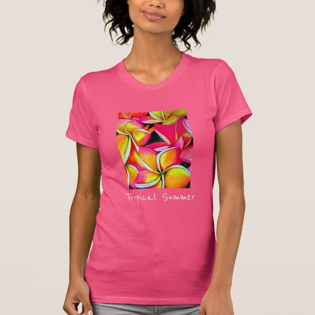 Tropical Summer slogan Frangipani flower art T-Shirt (Front)