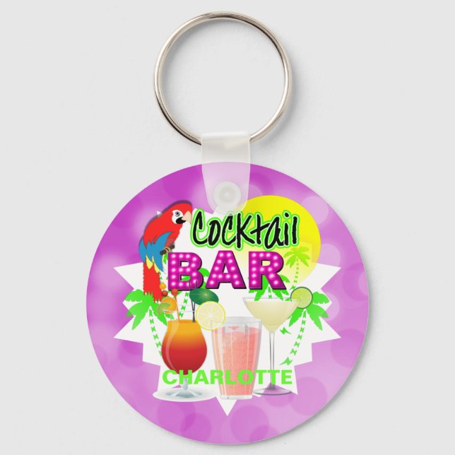 Tropical Summer Sun Cocktail Drinks Bar Fun Keychain (Front)