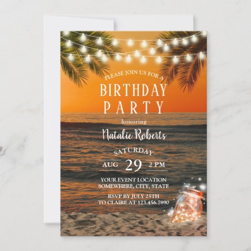 Tropical Summer Sunset Beach Mason Jar Birthday Invitation | Zazzle