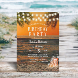 Tropical Summer Sunset Beach Mason Jar Birthday Invitation