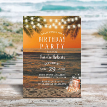 Tropical Summer Sunset Beach Mason Jar Birthday Invitation by myinvitation at Zazzle