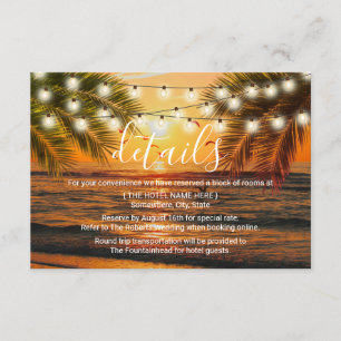 Tropical Summer Sunset Beach Wedding Details Invitation