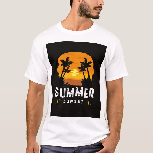 Tropical Summer Sunset Design – Retro Beach Vibes  T-Shirt (Front)