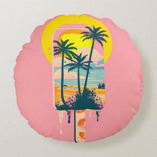 Tropical Summer Sunset Sweets Paradise Round Pillow (Front)