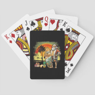 Tropical Summer Surfing Santa Claus 6 Pack Christm Poker Cards