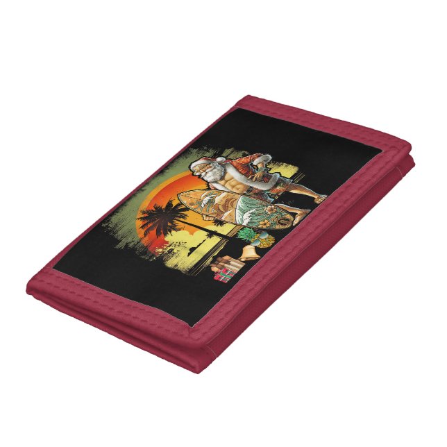 Tropical Summer Surfing Santa Claus 6 Pack Christm Trifold Wallet (Bottom)