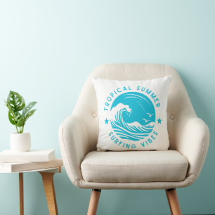 Tropical Summer Surfing Vibes Throw Pillow