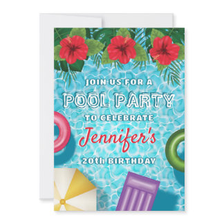 Tropical Summer Swimming Pool Birthday Party Invitation