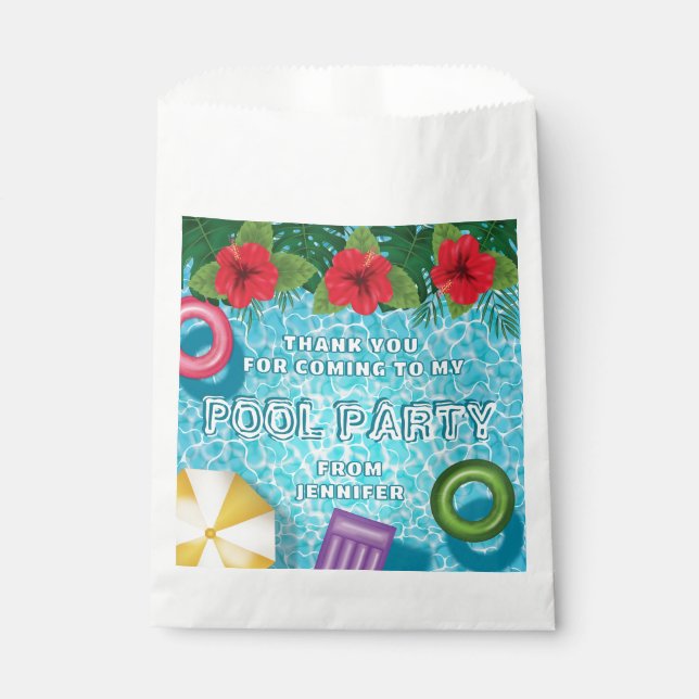Tropical Summer Swimming Pool Party Thank You Favor Bag (Front)