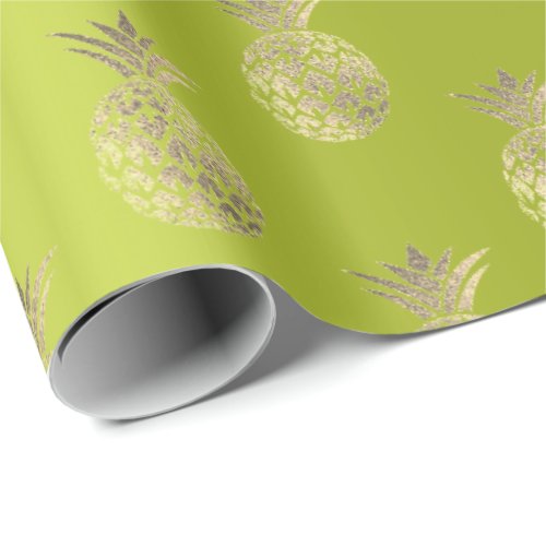 Tropical Summer Time Pineapple Fruit Lime Green Wrapping Paper