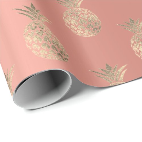 Tropical Summer Time Pineapple Fruits Peach Blush Wrapping Paper