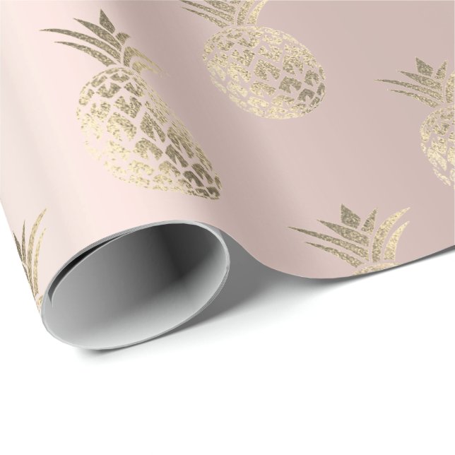 Tropical Summer Time Pineapple Fruits Rose Blush Wrapping Paper (Roll Corner)