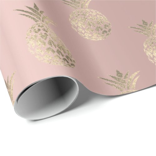 Tropical Summer Time Pineapple Fruits Rose Gold Wrapping Paper