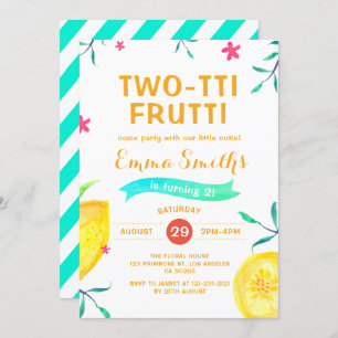 Tropical Summer Two-tti Frutti Aloha 2nd Birthday Invitation