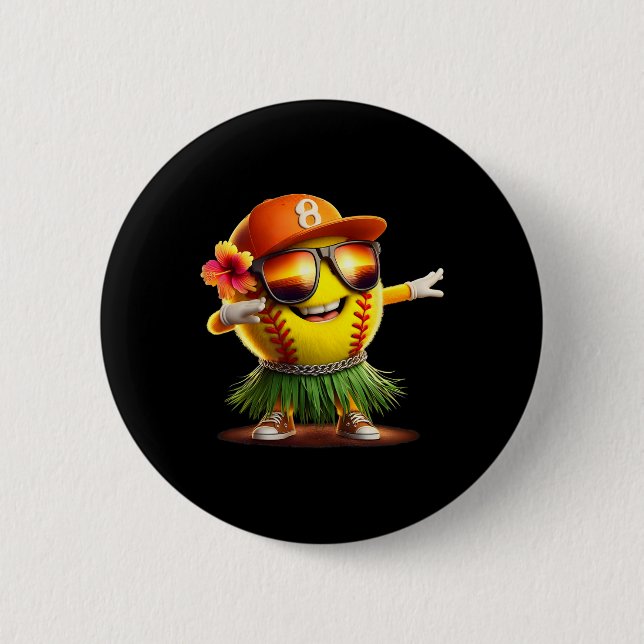 Tropical Summer Vacation Funny Hawaii Softll Ll Ha Button (Front)