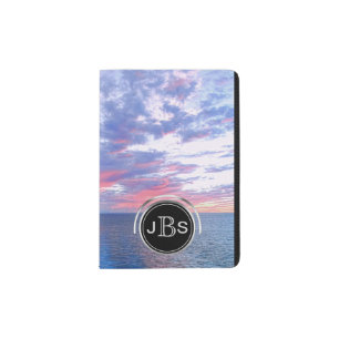 Tropical Summer Vacation Ocean Sunset Monogram Passport Holder