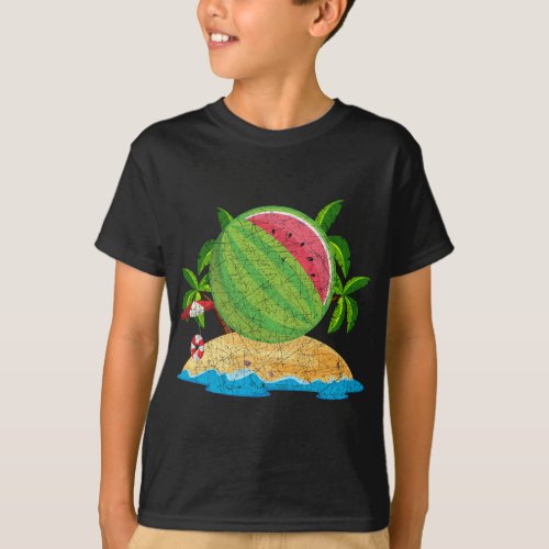 Tropical Summer Vacation Palm Trees Beach Watermel T_Shirt